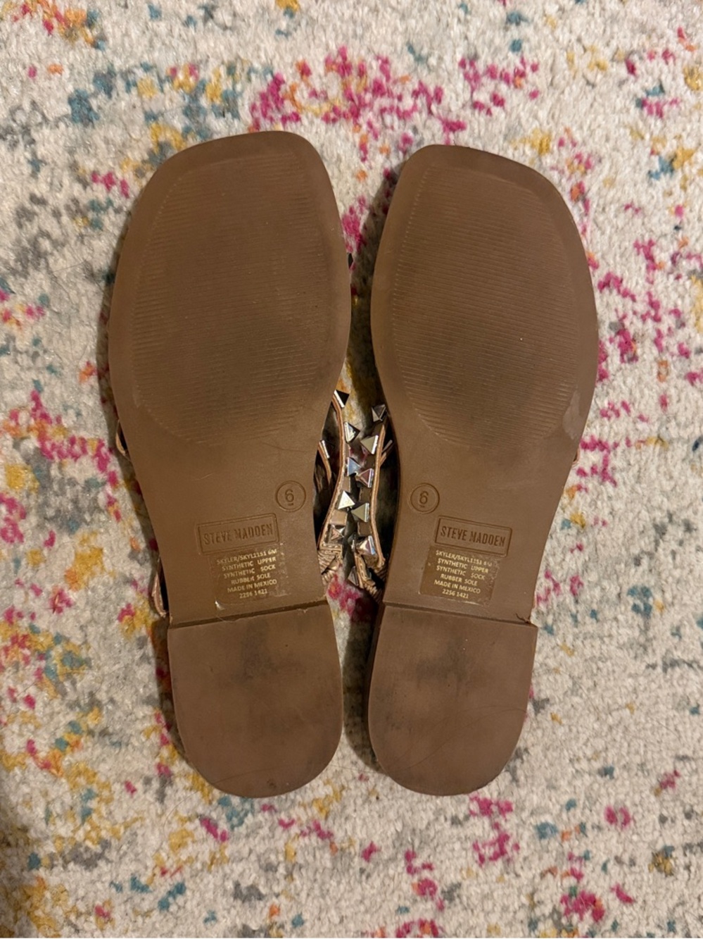 Hardly Worn Steve Madden Tan Studded Triple-Strap Slide Sandals - Picture 4 of 7